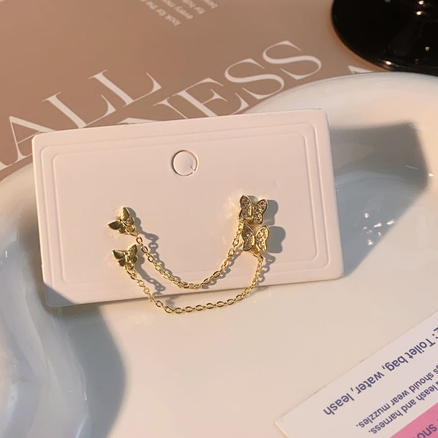 Gold Earrings Chain Butterfly