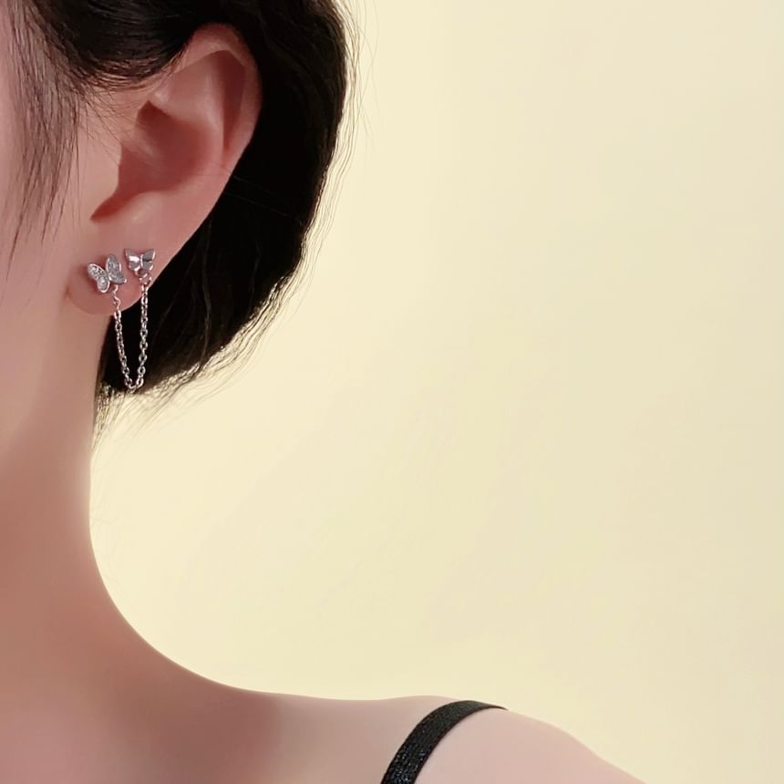 Gold Earrings Chain Butterfly