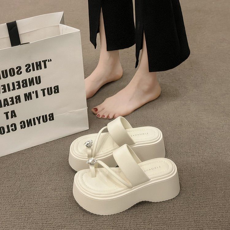 Sandals Heart Rhinestone Platform Toe Slide Loop