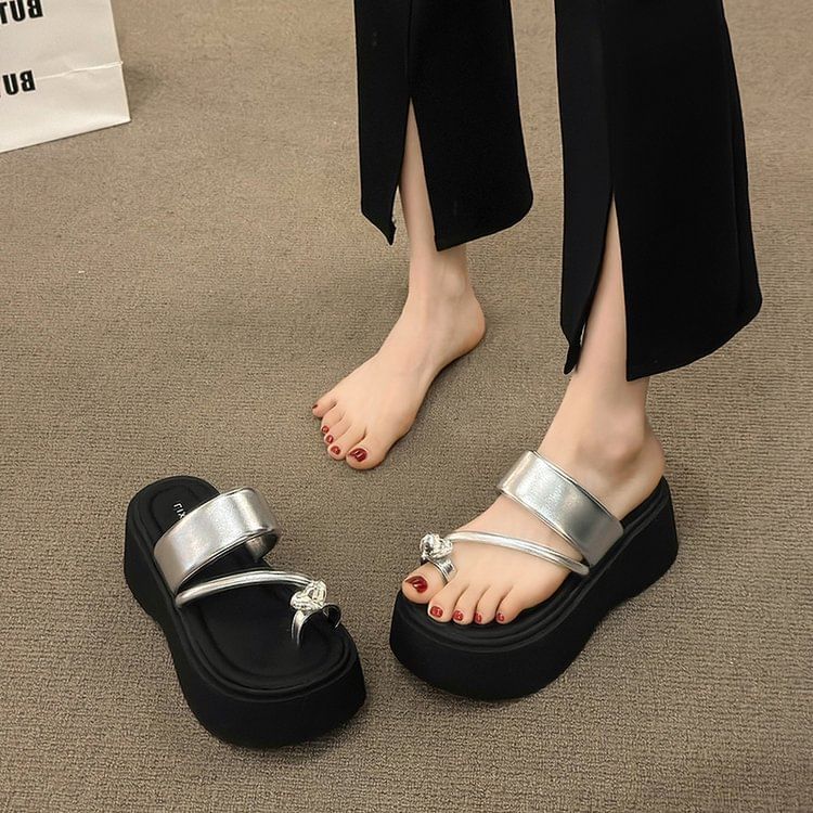 Sandals Heart Rhinestone Platform Toe Slide Loop