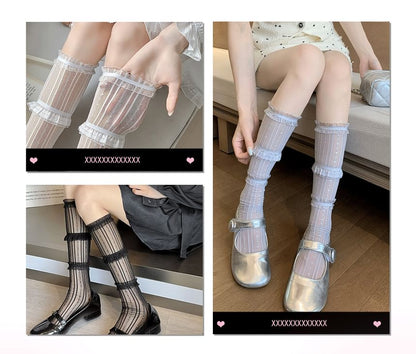 Ruffle Trim Mesh Socks / Set