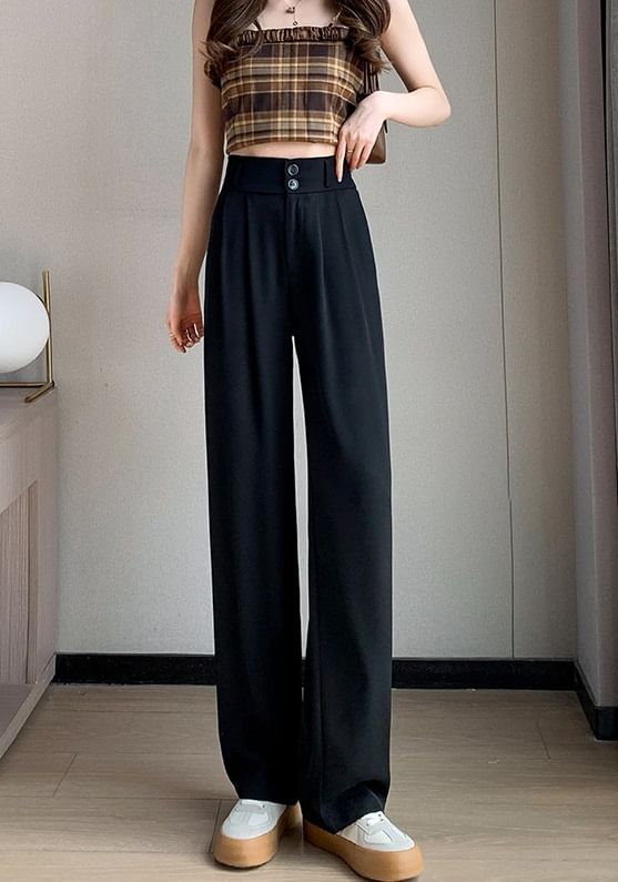 High Rise Plain Wide Leg Dress Pants