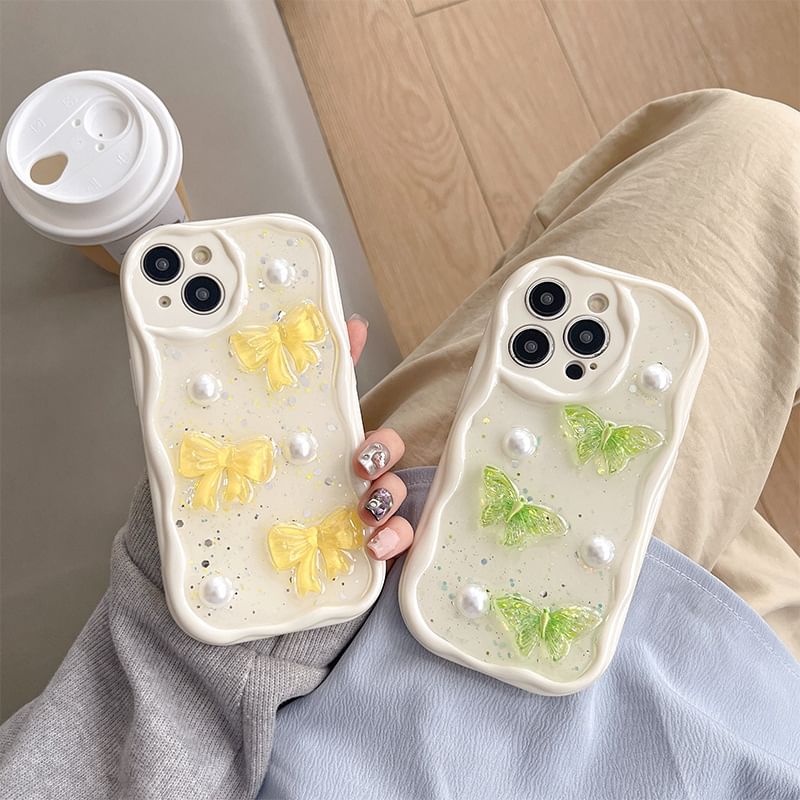 Faux Pearl Case Phone Butterfly
