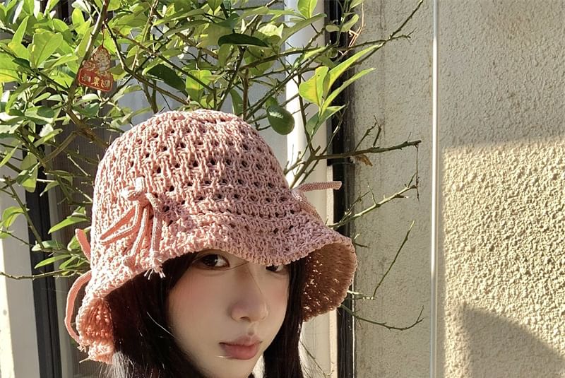 Knit Hat Bucket Bow