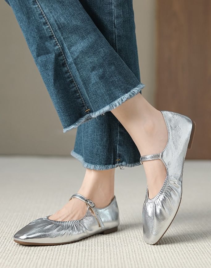 Ruched Mary Jane Flats