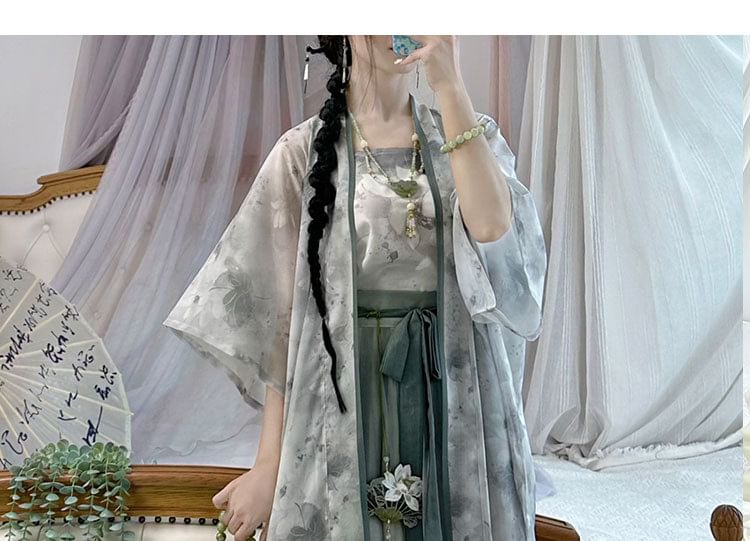 Flower Hanfu Jacket / Camisole Top / Maxi Skirt / Set