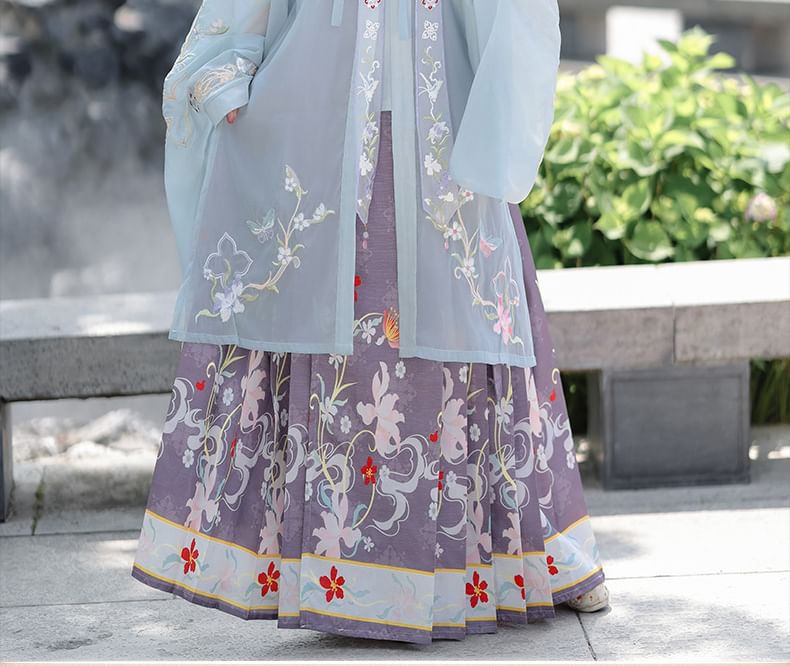 Flower Hanfu Jacket / Camisole Top / Maxi Skirt / Scarf / Set