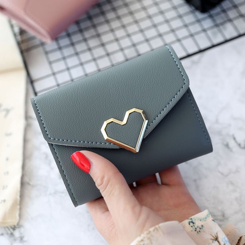 Short Heart Faux Leather Wallet Accent