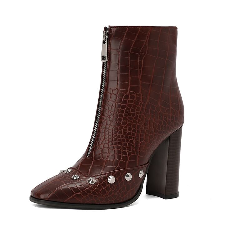 Chunky Toe Boots Pointed Studded Denim Short Heel