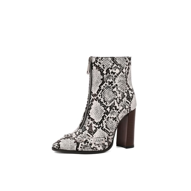 Chunky Toe Boots Pointed Studded Denim Short Heel