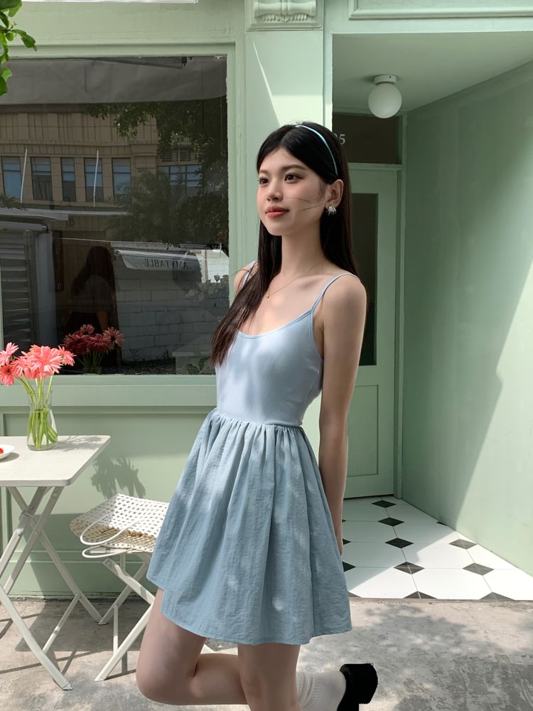 Thin Strap Solid A-Line Mini Dress