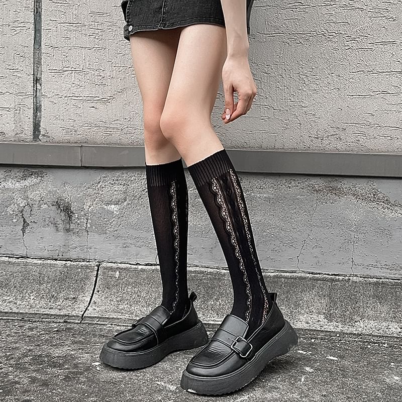 Heart Jacquard Perforated Knee High Socks