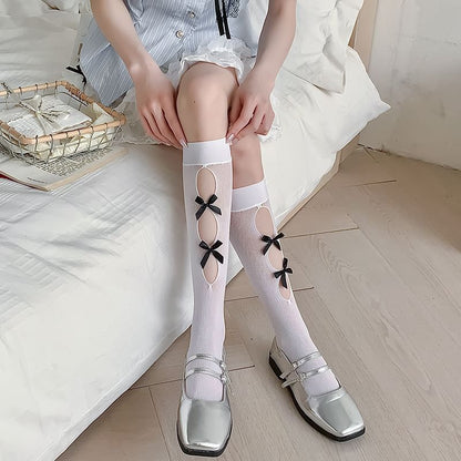 Bow Cutout Mesh Knee High Socks