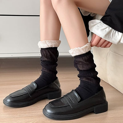 Contrast Frill Trim Mid-Calf Socks