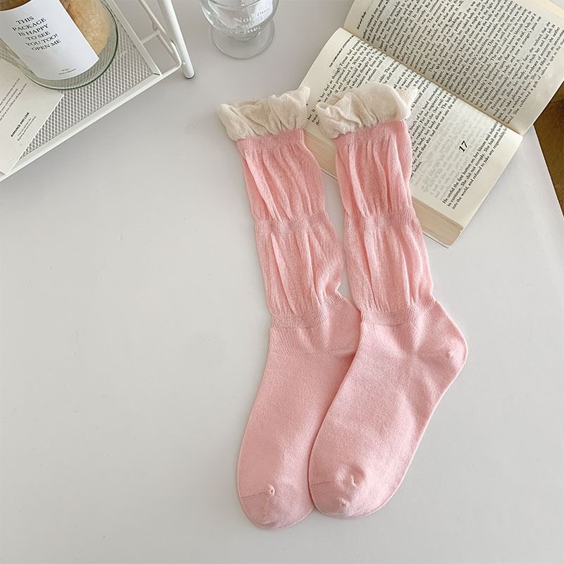 Contrast Frill Trim Mid-Calf Socks