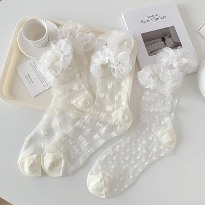 Patterned Ruffle Trim Mesh Socks