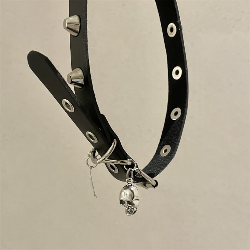 Faux Studded Leather Choker