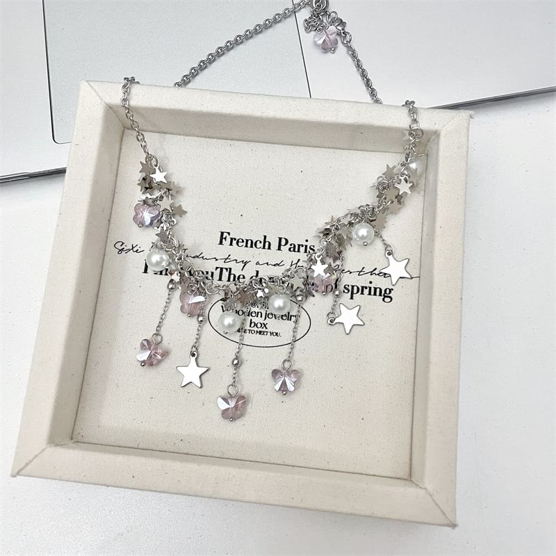 Faux Star Necklace Beaded Pearl