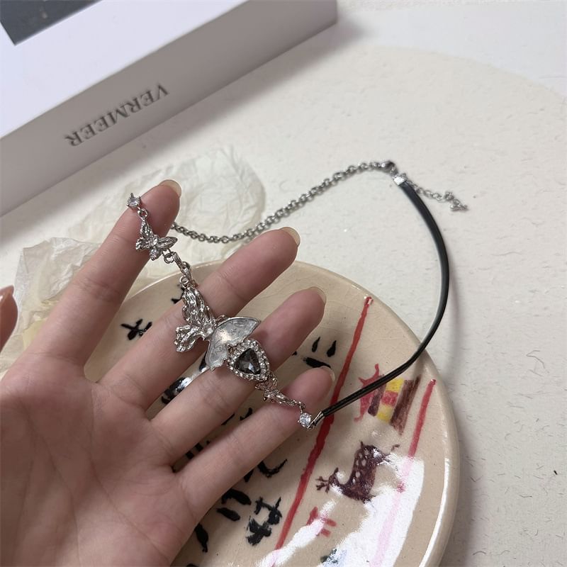 Drop Butterfly Rhinestone Earring Necklace /