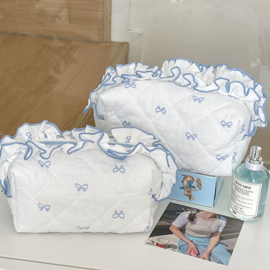 Ruffle Trim Fabric Makeup Bag / Pencil Case (Various Designs)