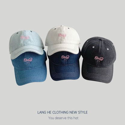 Bow Embroidered Denim Baseball Cap