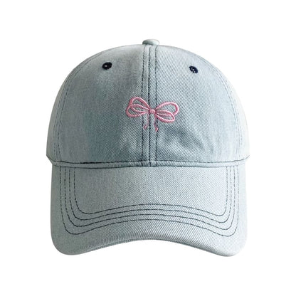 Bow Embroidered Denim Baseball Cap