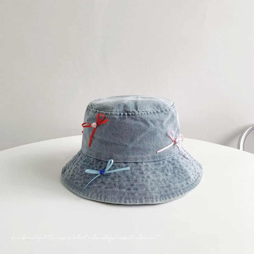 Bow Washed Denim Bucket Hat