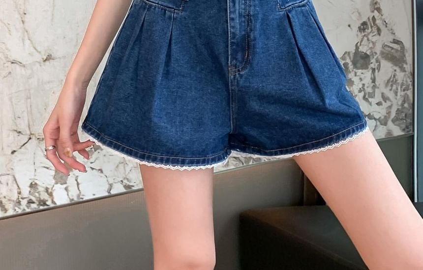 High Waist Wide Leg Denim Shorts