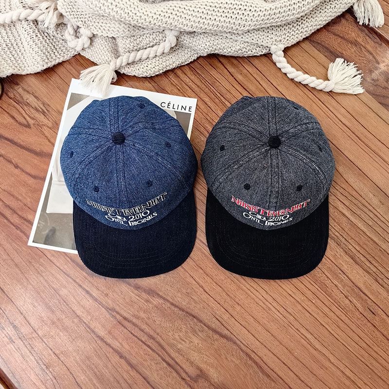 Lettering Corduroy Embroidered Cap