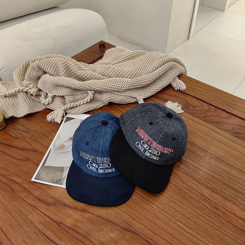 Lettering Corduroy Embroidered Cap