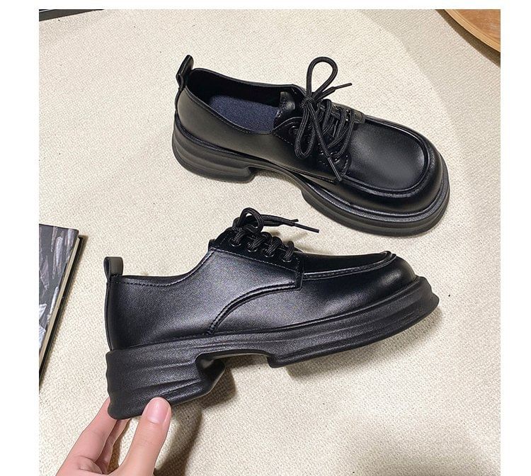 Lace-Up Platform Chunky Heel Derby Shoes