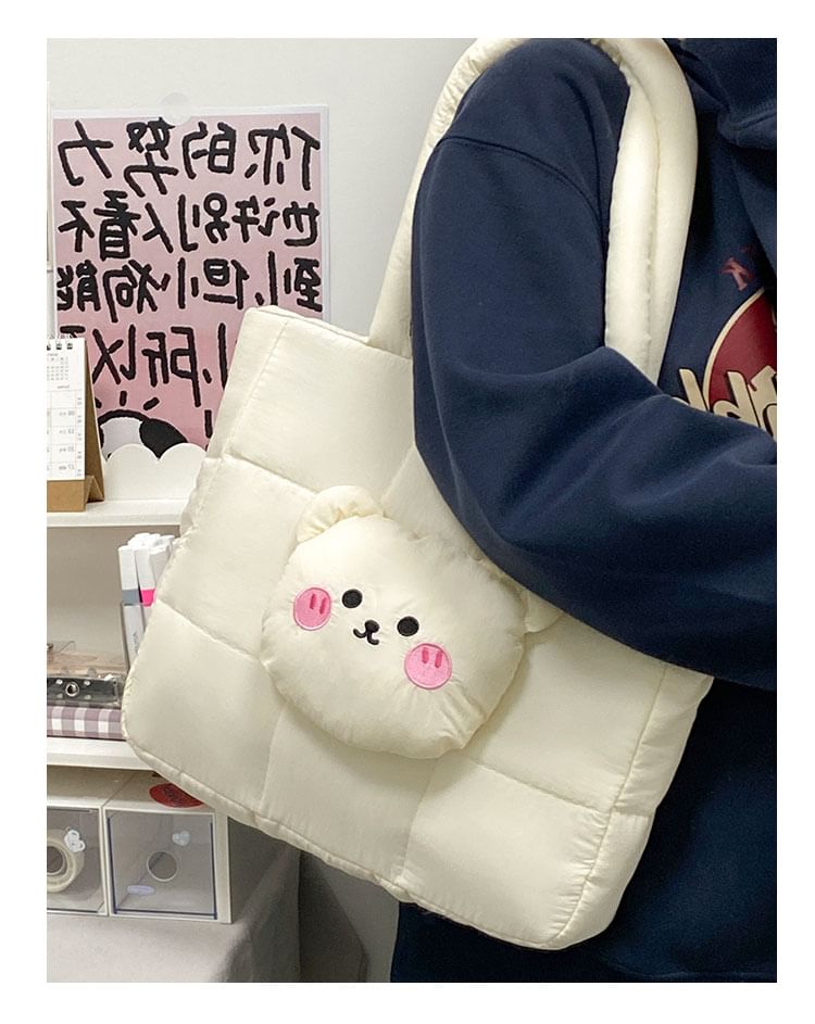 Quilted Tote Bear Applique Bag Nylon