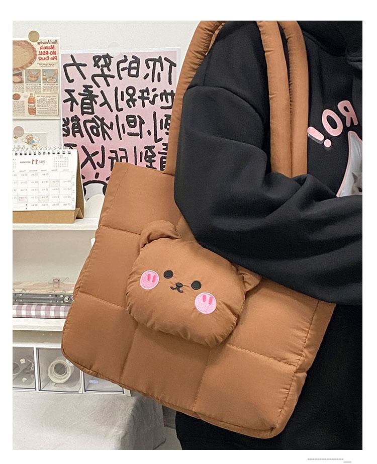 Quilted Applique Bear Tote Nylon Bag