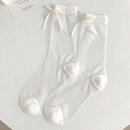 Bow Accent Mesh Socks Set