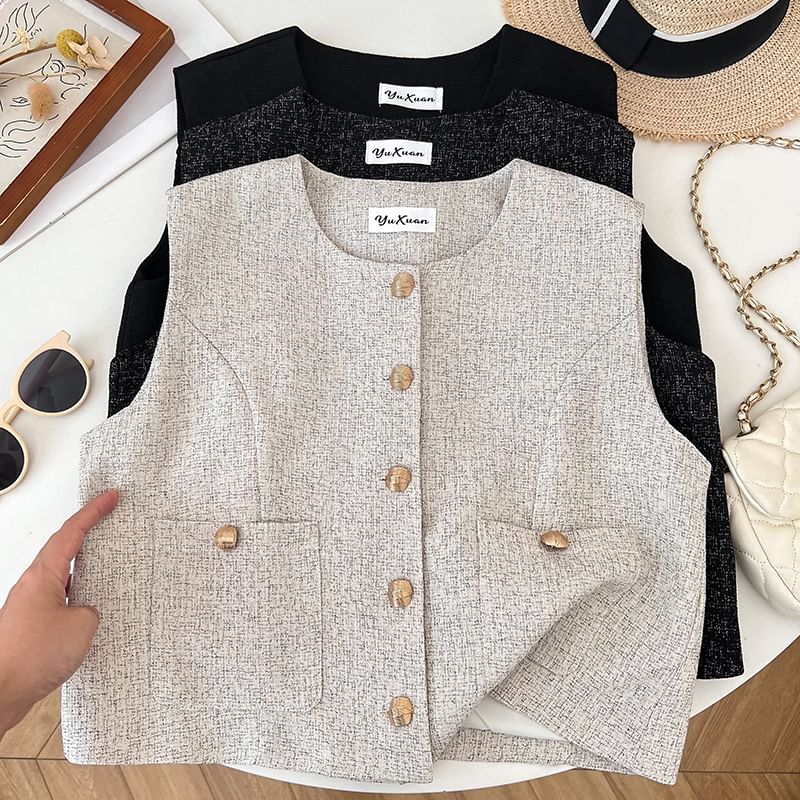 Round Neck Button Vest