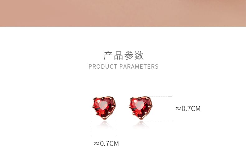 925 Sterling Silver Rhinestone Heart Stud Earring