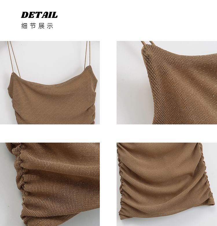 Thin Strap Glitter Ruched Mini Bodycon Dress