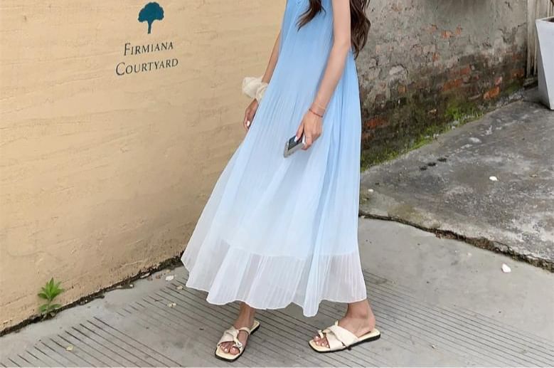 Thin Strap Gradient Midi A-Line Dress