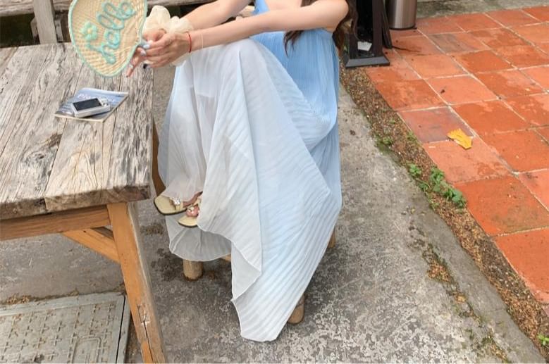 Thin Strap Gradient Midi A-Line Dress
