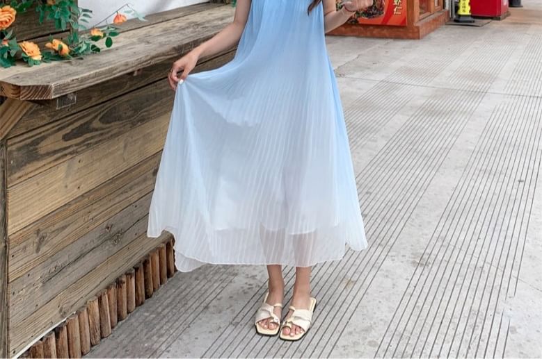 Thin Strap Gradient Midi A-Line Dress