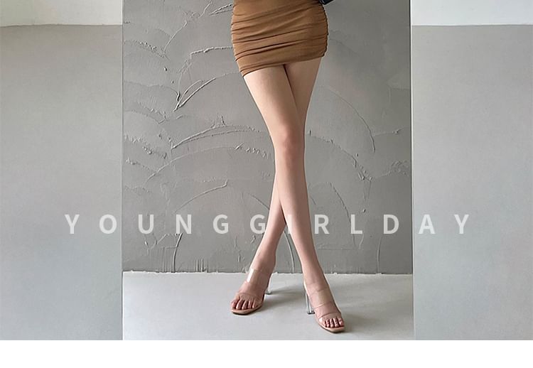 Thin Strap Solid Glitter Ruched Mini Bodycon Dress