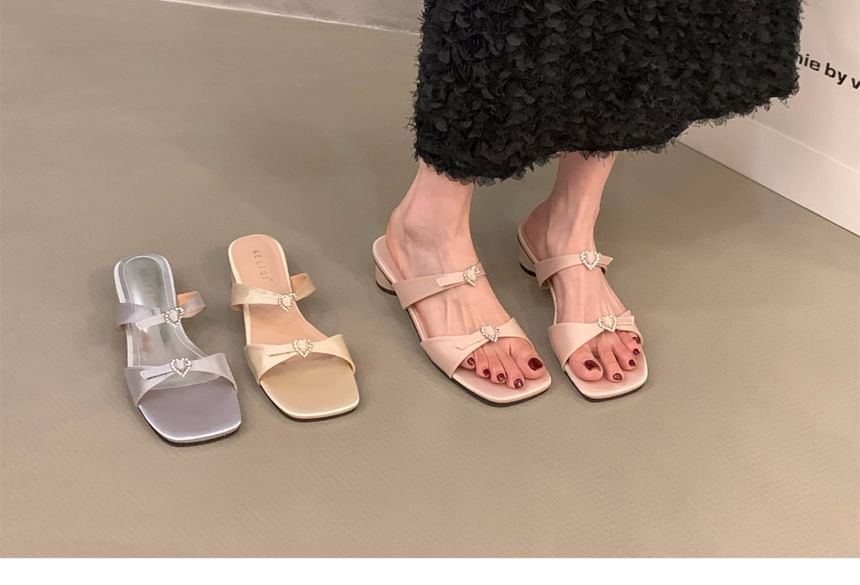 Square-Toe Low Heel Slide Sandals