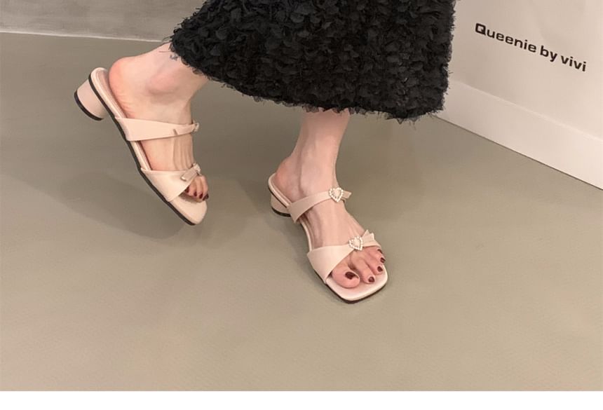 Square-Toe Low Heel Slide Sandals