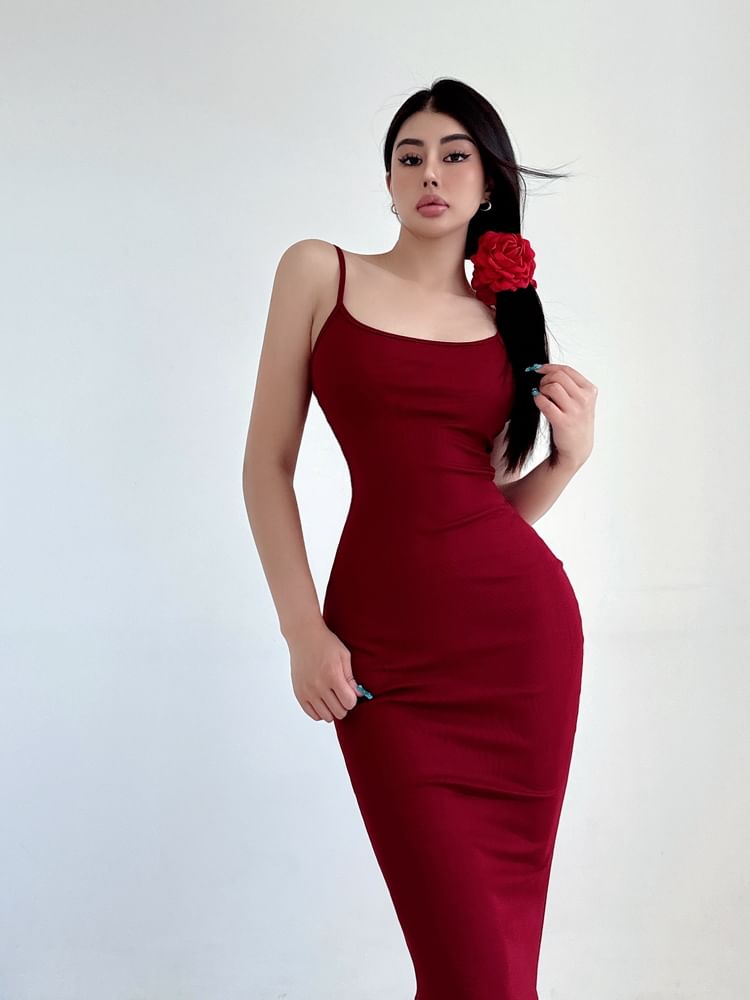 Thin Strap Solid Maxi Mermaid Dress