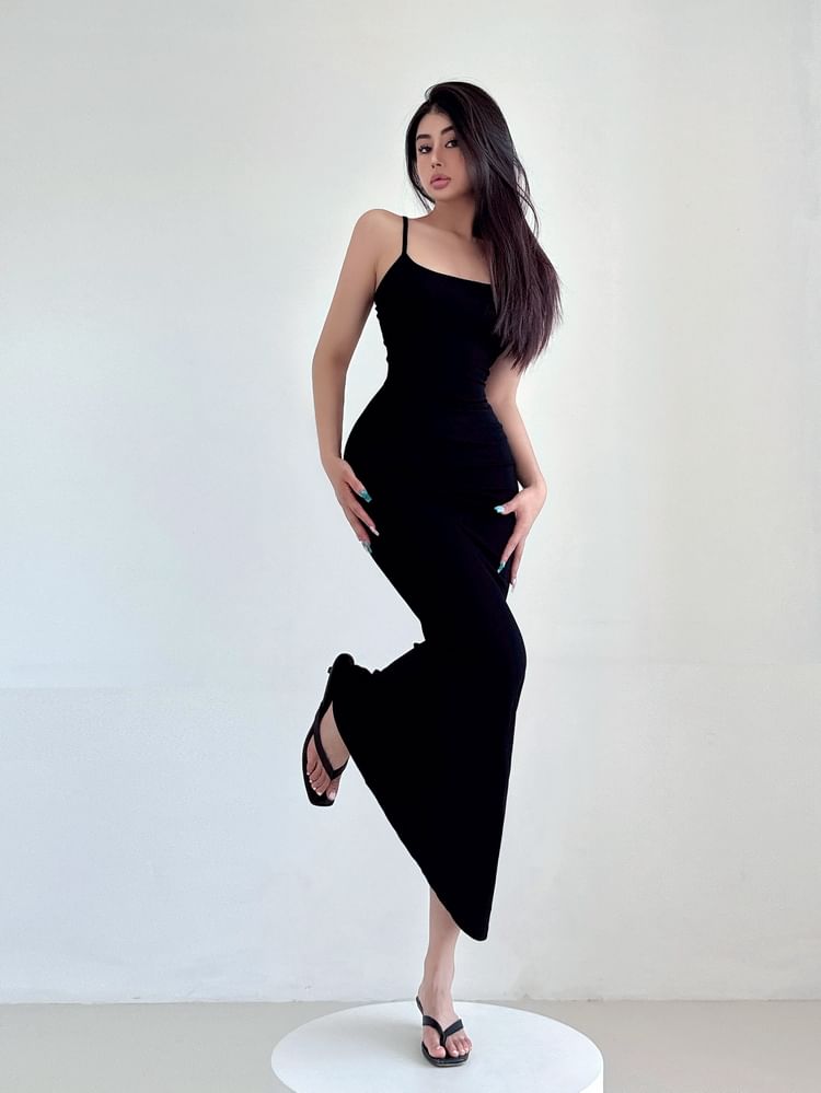Thin Strap Solid Maxi Mermaid Dress