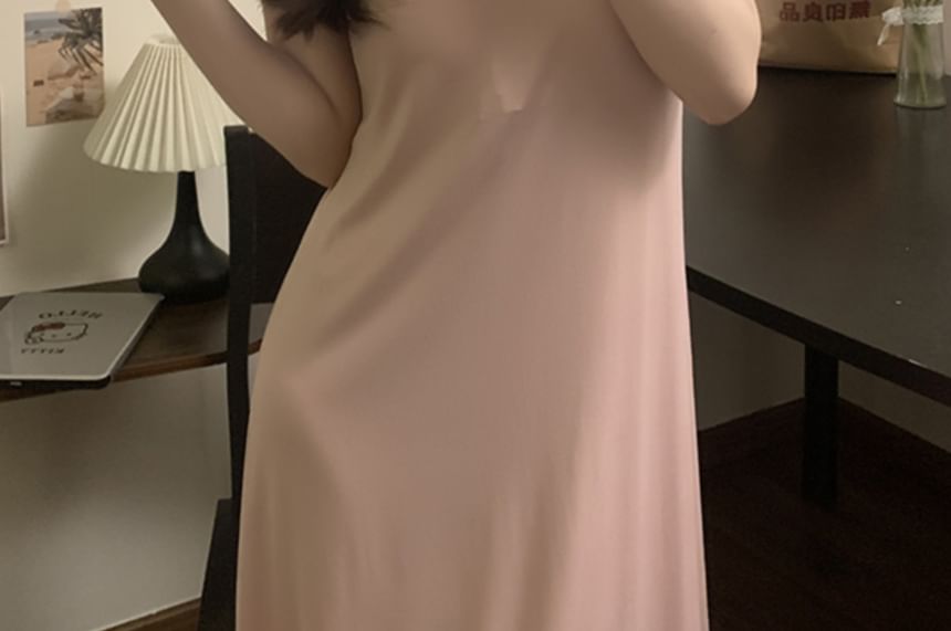Padded V-Neck Pajama Dress with Thin Shoulder Straps