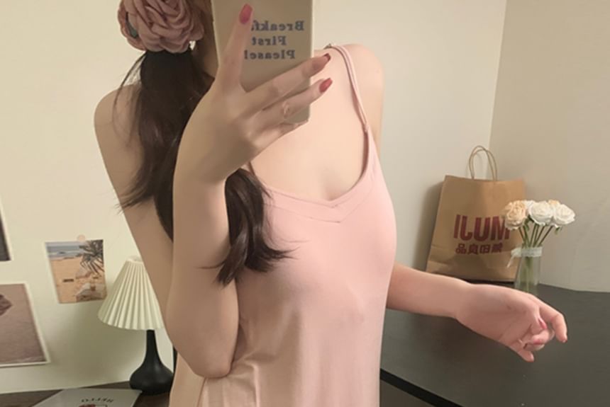 Padded V-Neck Pajama Dress with Thin Shoulder Straps