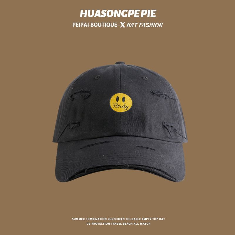 Cap Distressed Baseball Smiley Print Face
