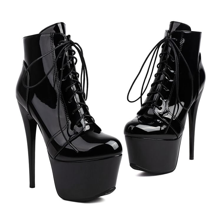 Stiletto Heel Ankle Lace-Up Boots