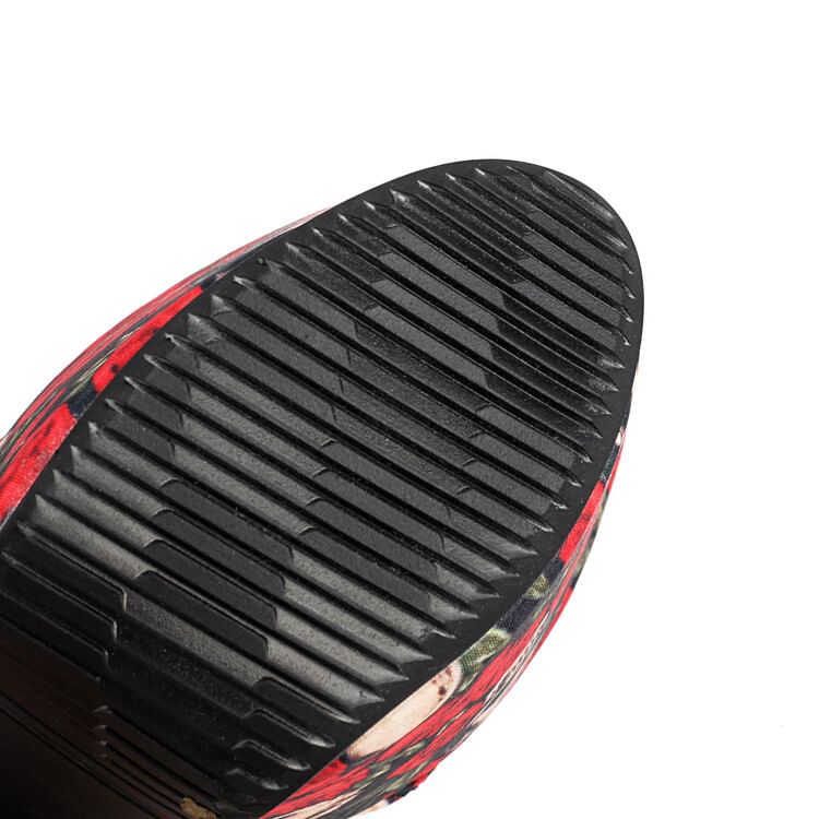 Heel Ankle Floral Stiletto Boots Lace-Up Platform